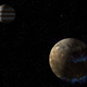 Ganymede (front) in an artist’s concept depicting its magnetic fields.